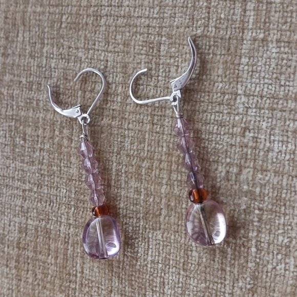 Silver Tone Leverback Glass Beaded Dangle Earrings - Picture 2 of 6